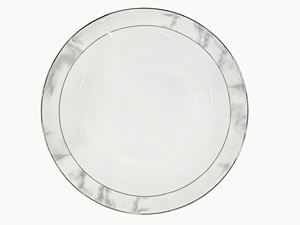 Assiette à dîner en porcelaine blanche personnalisée avec logo écologique, bordure argentée/dorée, qualité alimentaire, passe au lave-vaisselle - Product Image 5