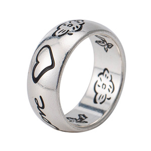 yunnique Trendy <b>Titanium</b> Steel Silver And Bronze Couple <b>Rings</b> Heart Floral Bird Design Unisex Fashion Jewelry Gift - Product Image 5