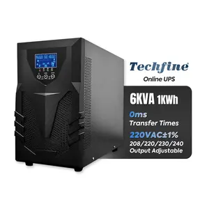 Techfine 1Kwh 6KVA High Frequency Online Uninterruptible Power Supply 220V OUTPUT 5400W 6KVA UPS Built-in Battery