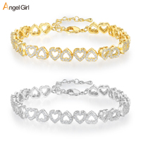 Bracelet ajustable en laiton avec zircon cubique en forme de cœur étincelant pour femme – Tendance, minimaliste, élégant, délicat – Platine/Or