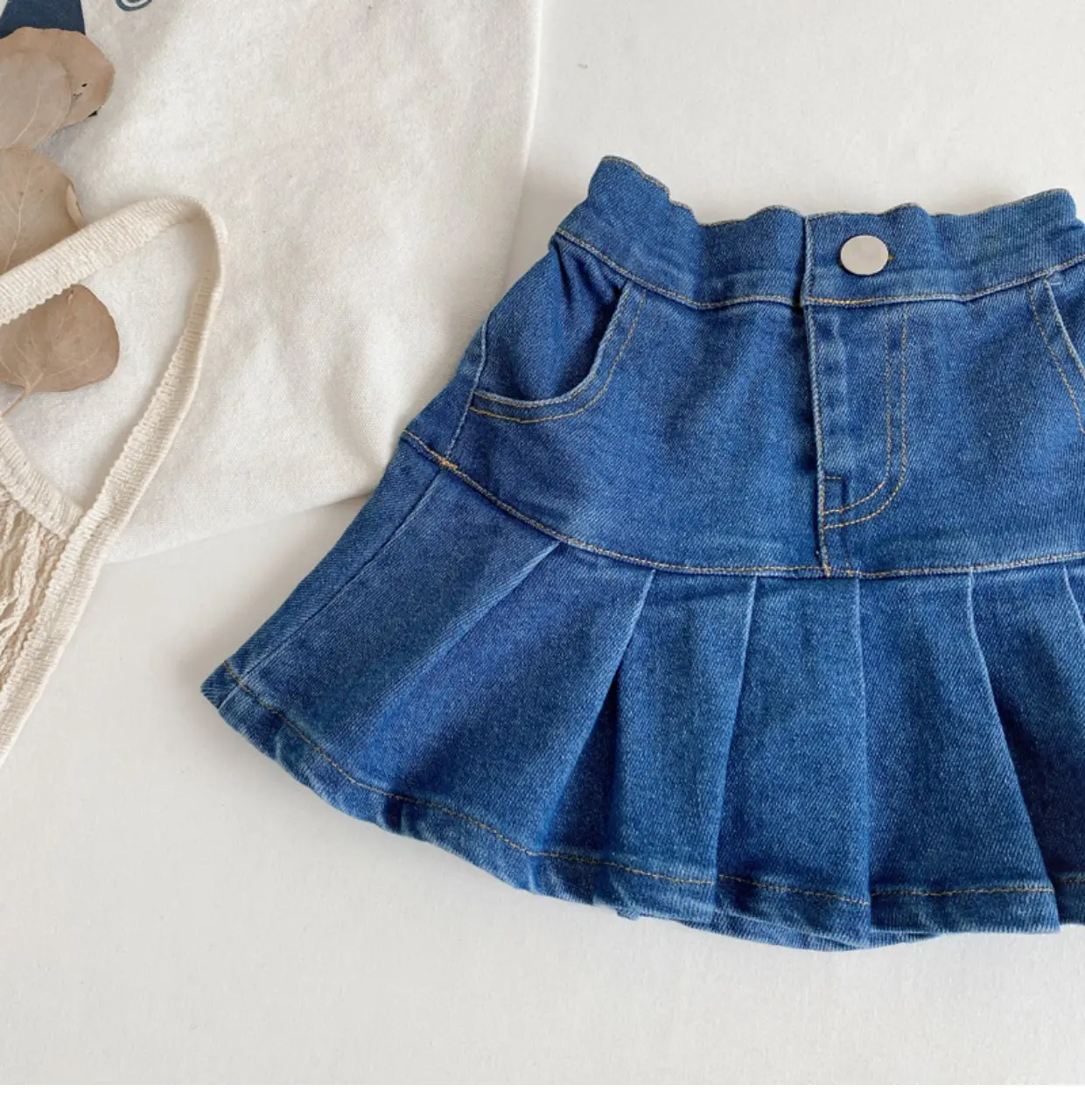 RTS 2023 गर्मियों नई आगमन ठोस नीले शिशु बच्चा बच्चे लड़कियों डेनिम स्कर्ट बच्चों लड़कियों जीन कपड़े आरामदायक कपड़े