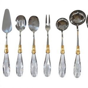 Crystal Handle Flatware Set With <b>Gold</b> Accents Elegant Serving <b>Utensils</b> Dishwasher Safe Wedding Tableware Cutlery Set 6 Pcs - Product Image 1