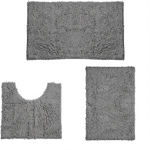 Ensemble de tapis de salle de bain en chenille moderne à trois pièces, à poils longs, réversible, couleur unie, en polyester, avec dos antidérapant en caoutchouc, pour la maison et l'hôtel - Product Image 2