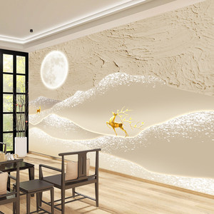 Carta <span class=keywords><strong>da</strong></span> Parati Murale 3D Impermeabile con <span class=keywords><strong>Cervo</strong></span> Dorato, Montagna e Luna per Decorazione Interna di Soggiorno e Camera <span class=keywords><strong>da</strong></span> Letto - Product Image 4
