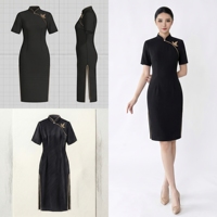 Robe Qipao noire, robe Cheongsam, robe de carrière pour femmes, Qipao moderne, robes pour femmes, tenue de bureau pour femmes