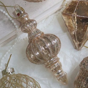 Adorno de cristal vintage con borde dorado y purpurina, con diseño de diamante, raya vertical, bola, estrella, piña, lentejuela, caramelo y árbol de Navidad - Product Image 6