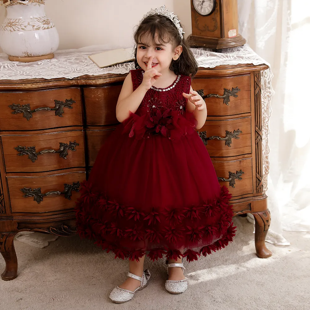 새로운 아기 드레스 디자인 사진 원피스 꽃 소녀 멋진 우아한 키즈 파티 드레스