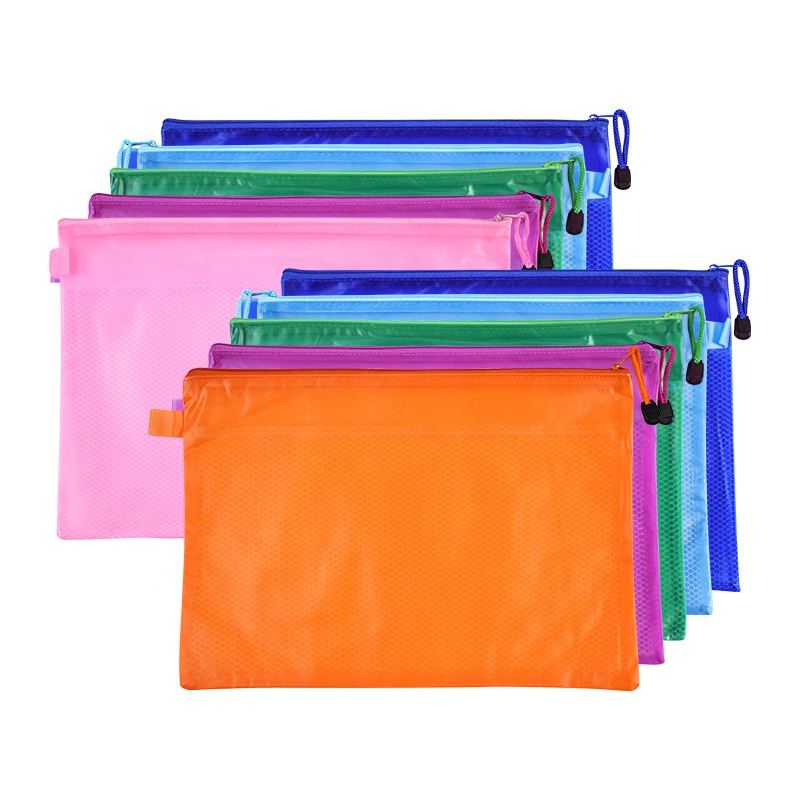 10Pcs B4 Size Plastic Zipper File Bags - Mixed Colors, Waterproof PVC, For Documents, Receipts, Office, School