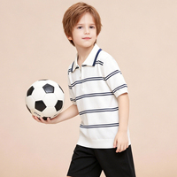 Polo en tricot rayé pour garçons, demi-zip, manches courtes, pull décontracté pour enfants, style preppy, respirant, hauts sportifs quotidiens d'été pour enfants