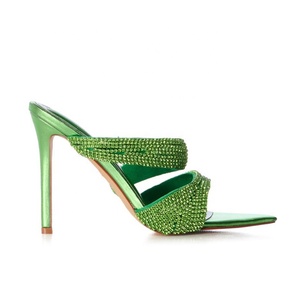 Sandalias de Tacón Alto con Punta en Pico y Diamantes Verdes para Mujer, Zapatos de Vestir, Tacones Finos, Estilo Mules - Product Image 6