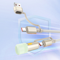 Cable de Carga LDNIO LC17, Diseño Innovador y Duradero, 4 en 1, Tipo C, Micro USB, Multirápido, 1.2 Metros, con Encendedor LED
