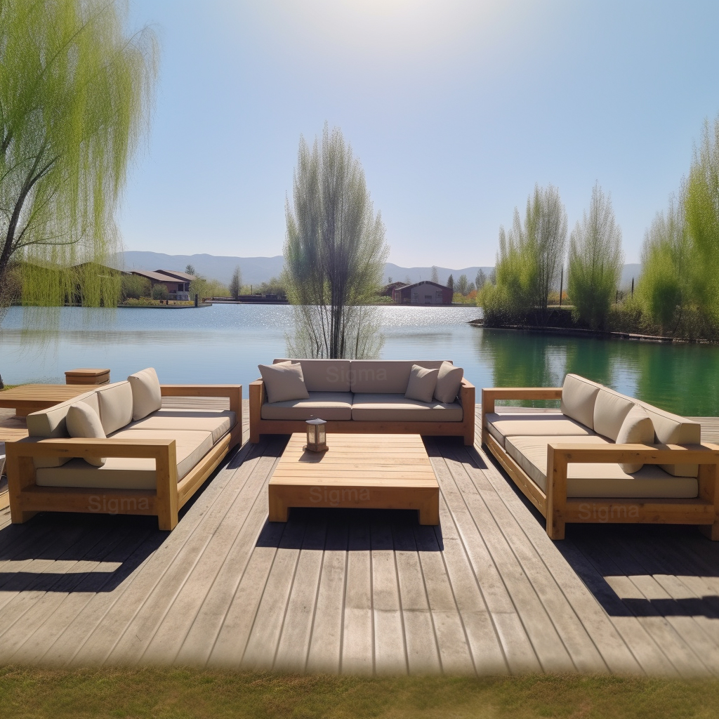 2023 Teak sofa set Modern Teak Wood Furniture with Cushions Sofa Set Patio Hotel Sectional set Outdoor Sofa