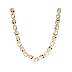 Luxury S925 Gold Plated Moissanite Skull Link Chain <b>Statement</b> <b>Necklace</b> Pavé Setting Round Brilliant Cut Unisex Everyday Wear - Product Image 1