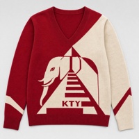 Pull-over personnalisé en maille jacquard pour homme, col en V, manches longues, logo sur le devant