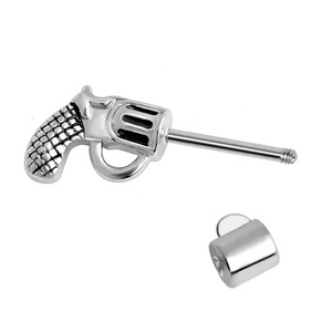 Anillo piercing para pezón en forma <span class=keywords><strong>de</strong></span> pistola <span class=keywords><strong>de</strong></span> acero inoxidable, joyería para el cuerpo, venta al por mayor - Product Image 3