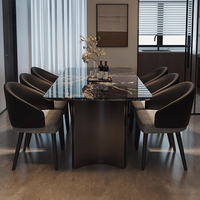 Mesa de Comedor, Estilo Italiano de Lujo Ligero con Cubierta de Mármol, Opción de Personalización, Juego de Comedor Rectangular Minimalista con Sillas Modernas