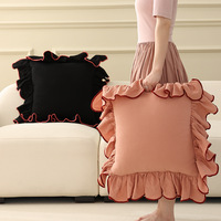 Housse de coussin moderne 18*18 pouces en coton doux et confortable, couleur unie, bordure à volants, 3D, écologique, personnalisable, décoration intérieure