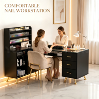 Meubles de salon de manucure de luxe, table de manucure double, vente en gros d'usine, poste de travail professionnel moderne en bois pour la manucure