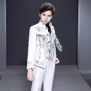 Traje de Niño de 6 a 16 Años con Bordado Blanco Elaborado, Ropa Infantil, Traje de Hombre de Talla Grande, Traje de Presentador, Traje de Piano, Traje de Niño de las Flores, Blazer - Product Image 4
