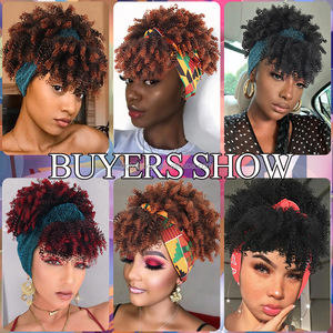 WF01 vendita calda da <span class=keywords><strong>donna</strong></span> <span class=keywords><strong>parrucca</strong></span> corta <span class=keywords><strong>Afro</strong></span> crespo <span class=keywords><strong>parrucca</strong></span> riccia alta sbuffa sintetico nero coulisse fascia parrucche - Product Image 6