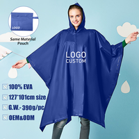 Poncho de pluie carré réutilisable, imperméable, simple, bleu marine, en EVA 100% plastique, épaisseur 390g, personnalisable avec logo et marque, avec sac de rangement.