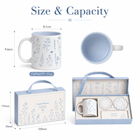 Ensemble de tasses à café en porcelaine personnalisées 11oz, design floral minimaliste moderne, sous-verres, emballage avec logo personnalisé, cadeaux d'affaires