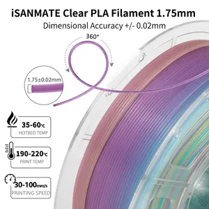 OEM/ODM High Quality ISANMATE Transparent Rainbow Filament Pla Filament 1.75mm Pla Clear Rainbow Filament