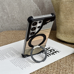 Funda Magnética Metálica 360 con Soporte para Teléfono, para <span class=keywords><strong>Samsung</strong></span> S23 S24 S25 S26 Ultra, Panel Trasero de Brocado, Marco de Aluminio, Antigolpes - Product Image 2