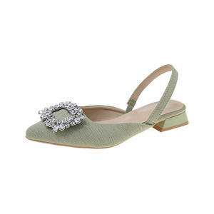 <b>Evening</b> Style Women's Shoes French Retro <b>Low</b>-<b>Heeled</b> <b>Sandals</b> with Back Strap and Rhinestone Square Buckle - Product Image 3