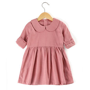 Großhandel Baby Mädchen 100% Leinen Baumwolle Kleid Kleinkind kleines Mädchen Pfanne Kragen Holz Knöpfe Frühling Herbst Vintage Mode weiches Kleid - Product Image 4