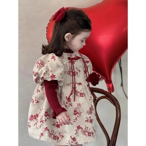 Traditional Chinese Baby Girls Winter Dress Fleece Lined Party Princess Style - Product Image 1