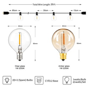25ft ngoài trời <span class=keywords><strong>Globe</strong></span> G40 <span class=keywords><strong>LED</strong></span> String ánh sáng IP44 Waterpoof Dimmable Đảng trang trí đám cưới connectable EU cắm Vòng Hoa Cổ Tích ánh sáng - Product Image 2
