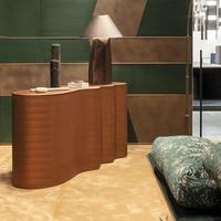 Buffet de luxe léger à design ondulé, meuble de rangement pour salon de villa italienne, armoire murale d'entrée en bois massif artistique