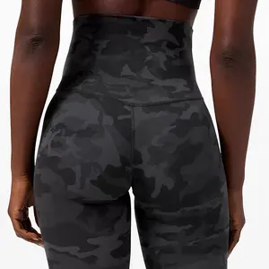 Calça camuflada fitness para academia, roupas de ginástica com cintura alta e estampa fitness