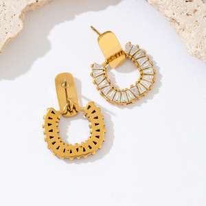 Pendientes de Moda DANSHU Antialérgicos, Circulares, Huecos, Colgantes, Chapados en Oro de 18K, con Circonita Cúbica - Product Image 2