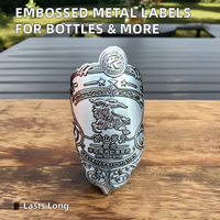 Étiquette de bouteille de vin personnalisée en aluminium gravée en 3D avec feuille d'or champagne, autocollant adhésif, badge imprimé en typographie, emblème, artisanat en métal