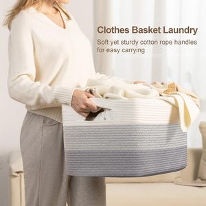 Panier <span class=keywords><strong>à</strong></span> <span class=keywords><strong>linge</strong></span> pliable en <span class=keywords><strong>corde</strong></span> tressée de 72 L avec poignées en cuir pour le salon - Product Image 3