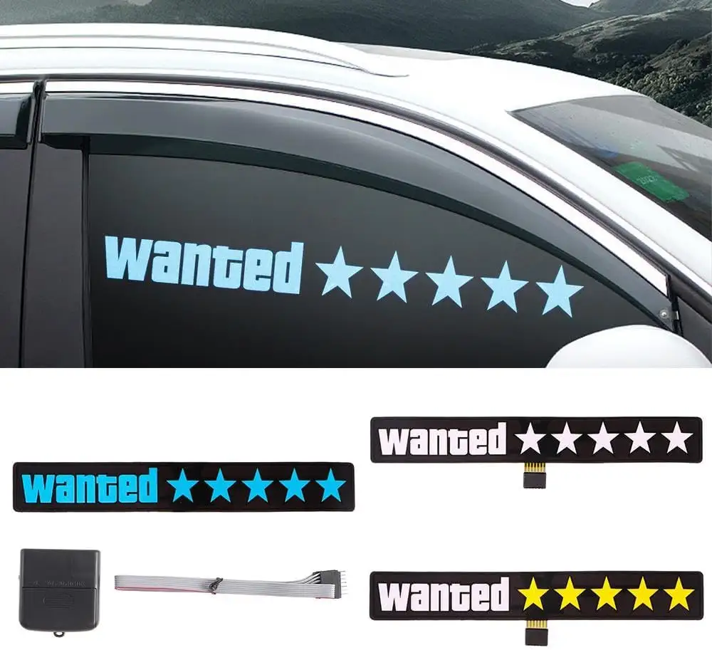 Wanted Led Sticker For Car Glow Wanted 5 Star Illuminated For Cars Trucks UV Wanted Car Window Sign