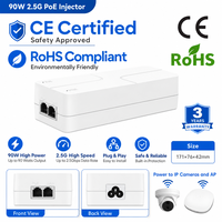 Injecteur PoE++ 2,5 Gigabit 90 W, fournit 15,4 W, 30 W et 60 W, connecte un appareil jusqu'à 100 m (328 pieds)