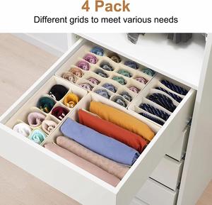 <b>4</b> Piece <b>Drawer</b> Organizer Set for Underwear Socks Bras, Foldable Fabric <b>Drawer</b> Dividers with 24 Cell Sock and 7 Cell Bra Box Grey - Product Image 4