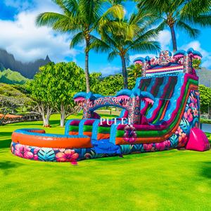 Toboggan aquatique gonflable Tiki <span class=keywords><strong>Aloha</strong></span> Splash hawaïen à double piste avec <span class=keywords><strong>piscine</strong></span> pour enfants, idéal pour la location commerciale et les fêtes - Product Image 2