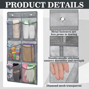 Organisateur de chaussures suspendu robuste à 2 crochets et 6 grandes poches en maille, pour porte de placard et rangement domestique - Product Image 2