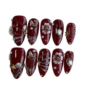 Lot de 24 faux ongles longs français avec strass 3D, faits à la main, à presser - Product Image 1