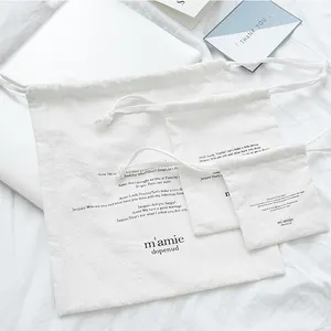 Bolsa de musselina para presente, sacola com cordão de algodão branco estampado com logotipo em tela de joias, tamanho personalizado