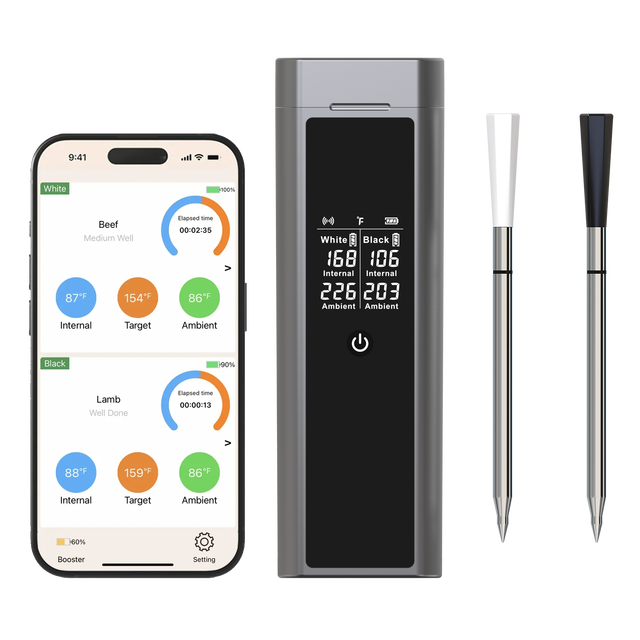 NEWEST Smart Wireless Meat Thermometer Thermometer with Dual Stainless Steel Probes IP67 Waterproof Oven Grill BBQ Thermometer