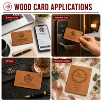 Carte de visite NFC en bois gravée sur mesure avec code QR, carte de membre pour usage hôtelier, mini-étiquette en bambou certifié FSC et bois de cerisier