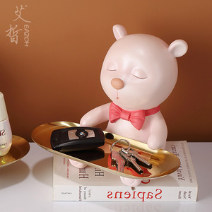 Porta Llaves con Forma de Oso, Bandeja Rosa de 7 Pulgadas, Adorno Multifuncional para Decoración del Hogar - Product Image 1