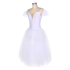 Factory Hot Sell Woman Ballet Romantic TUTU dress girls white long soft tutu dress stage dance costumes
