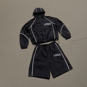 Tute da <span class=keywords><strong>uomo</strong></span> in poliestere con giacca a vento riflettente personalizzata 3m giacca e pantaloncini da Jogging Set di pantaloncini da Jogging in Nylon nero - Product Image 1