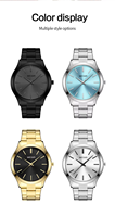 1096 Montre de luxe pour homme, tendance, simple, étanche, en acier inoxydable, double bouton, étanche 3ATM, mouvement à quartz